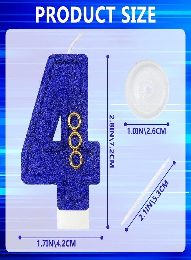 Zailo Blue Gold Ring Number Birthday Candle Glitter Gold Ring Hedgehog Theme Number Candle Cake Decoration Suitable for Birthday Decoration Anniversary Party Supplies (4, Deep Blue) - Image 2